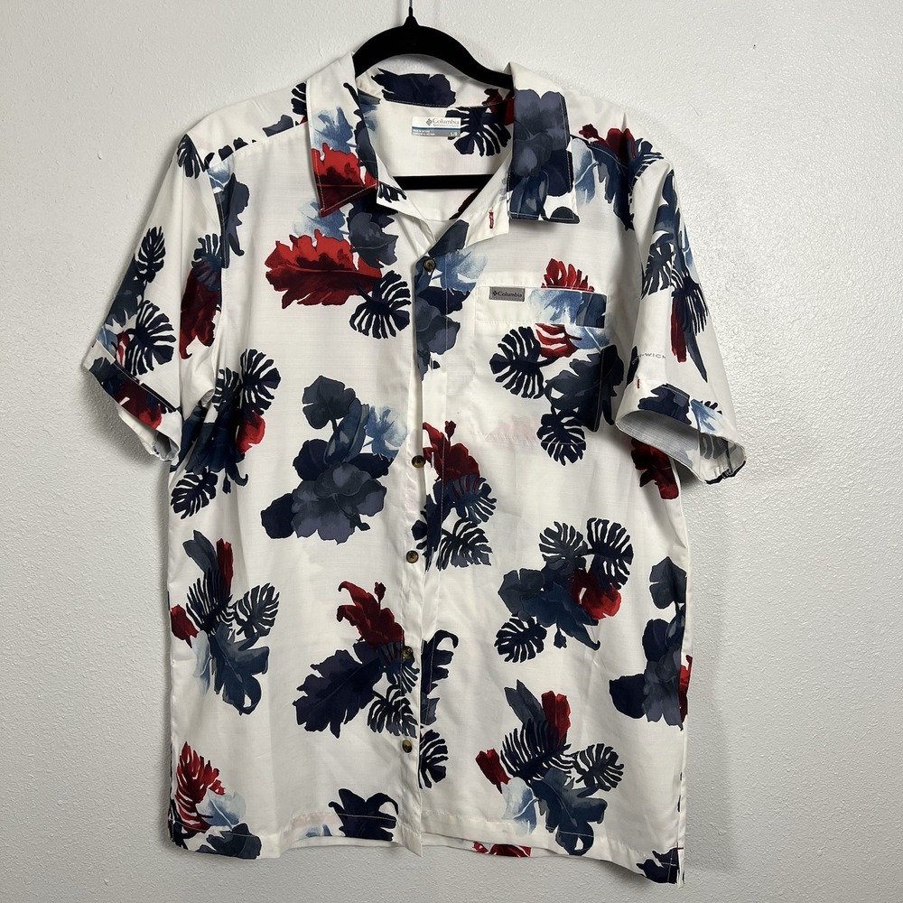 Columbia Sportswear Men's Lg Hawaiian Floral Print Short Sleeve Button Up Shirt‎